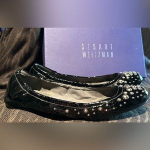 Stuart Weitzman Studded Black Patent Leather Ballet Flats